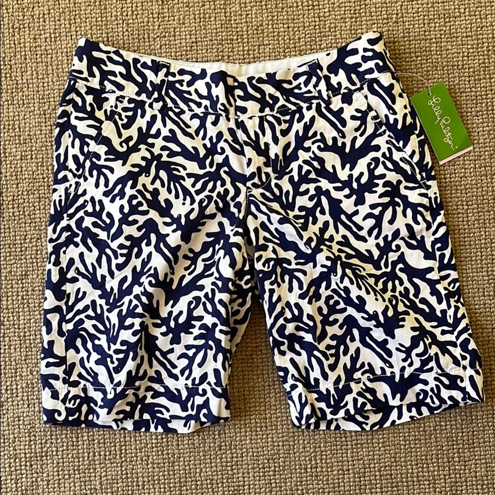 Lilly Pulitzer Blue and White Flat Front Shorts